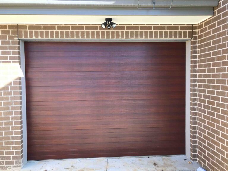 sectional garage door with wooden finish